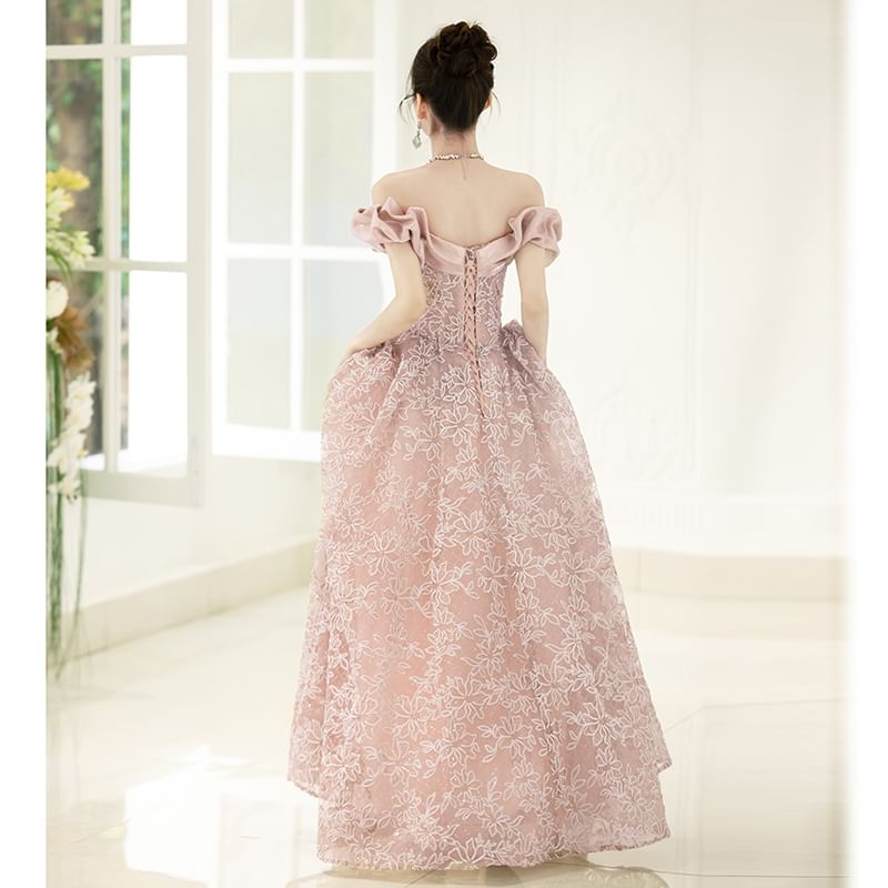 Evening A-Line Shoulder Ball Off Gown Ruffle FashionChic