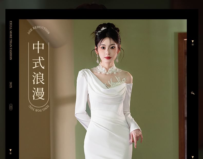 Mermaid Plain Back Dress Long-Sleeve Open Maxi FashionChic