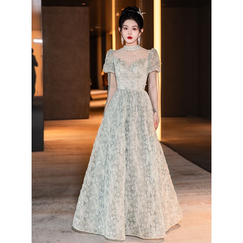 Gown Mesh Back A-Line Evening Open FashionChic