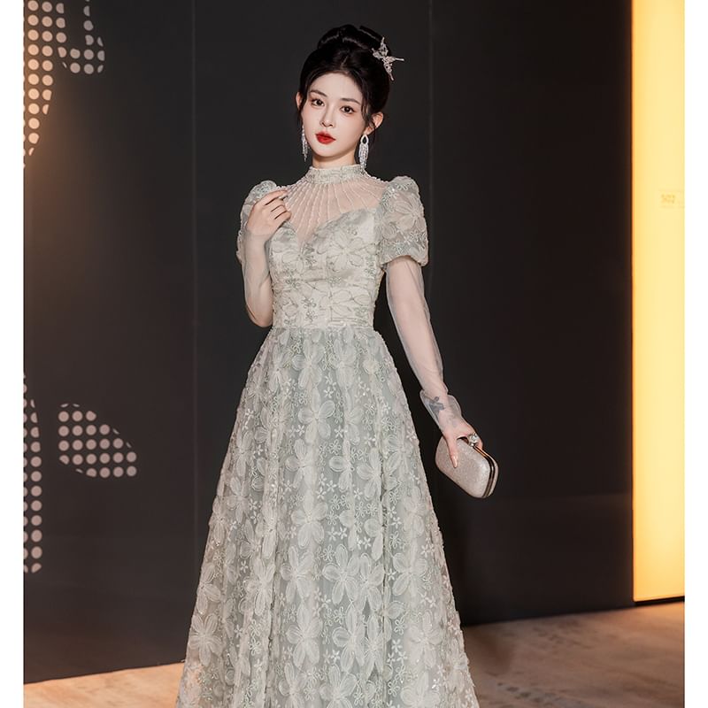 Gown Mesh Back A-Line Evening Open FashionChic