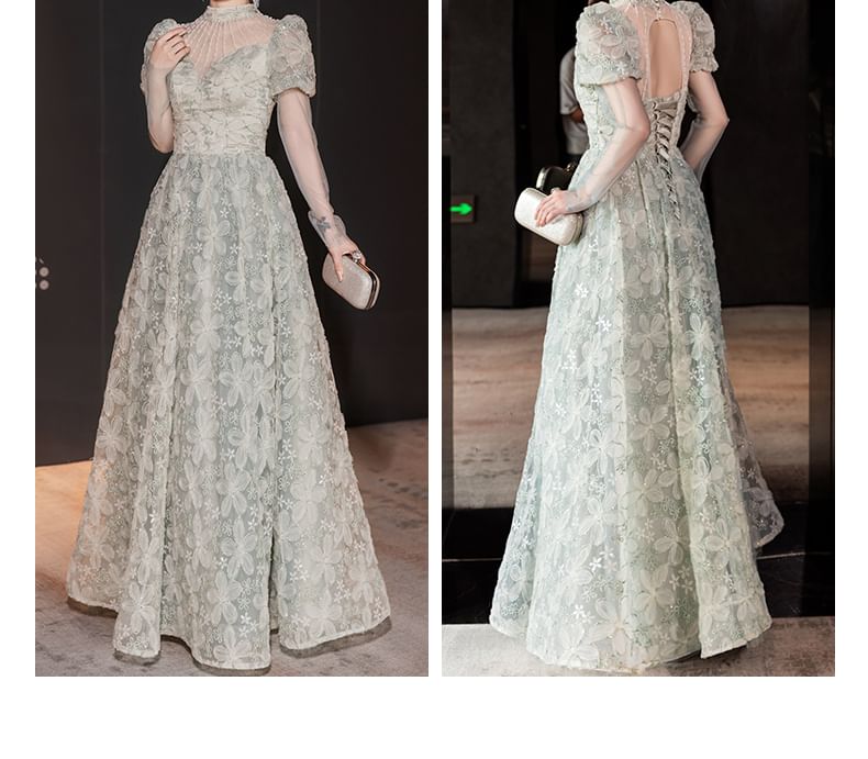 Gown Mesh Back A-Line Evening Open FashionChic