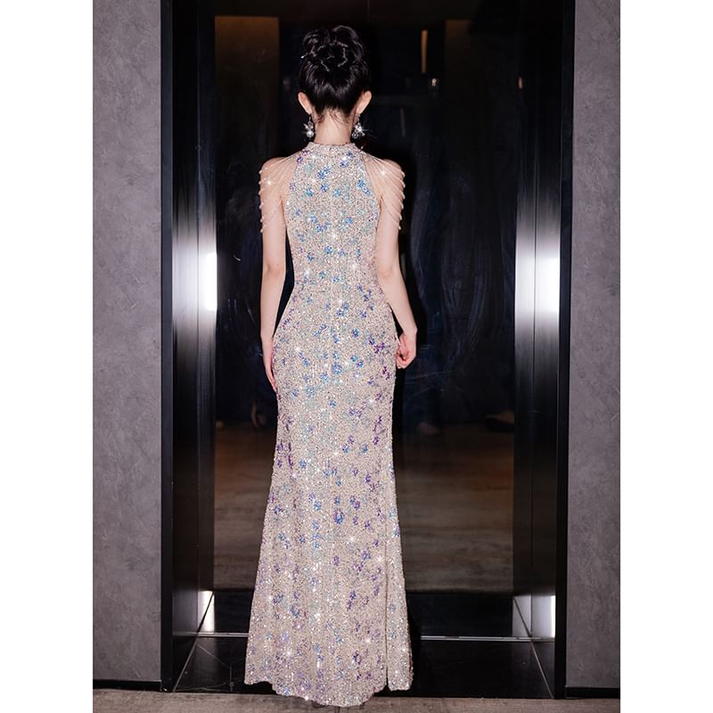 Gown Mermaid Sequin Evening Sleeveless FashionChic