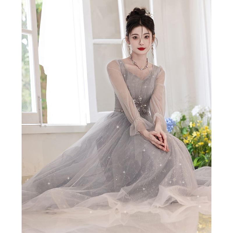 (Various Designs) Evening A-Line Mesh Gown Glitter FashionChic