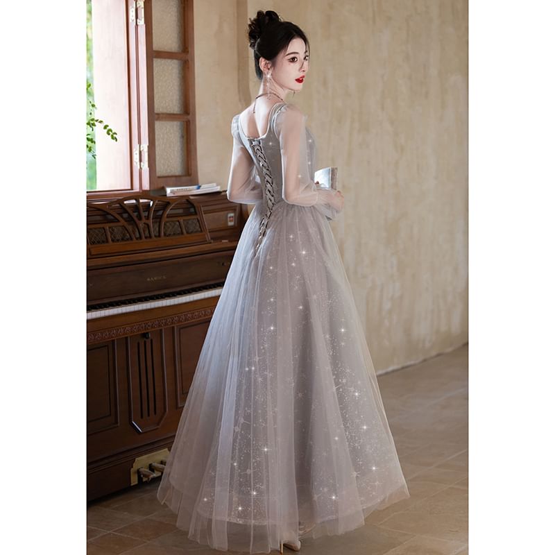 (Various Designs) Evening A-Line Mesh Gown Glitter FashionChic