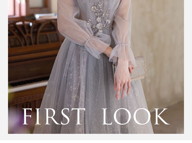 (Various Designs) Evening A-Line Mesh Gown Glitter FashionChic