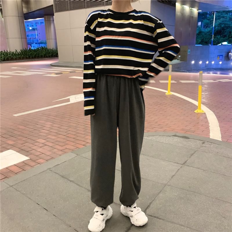 Long Sleeve Crew Neck Striped Tee SpreePicky