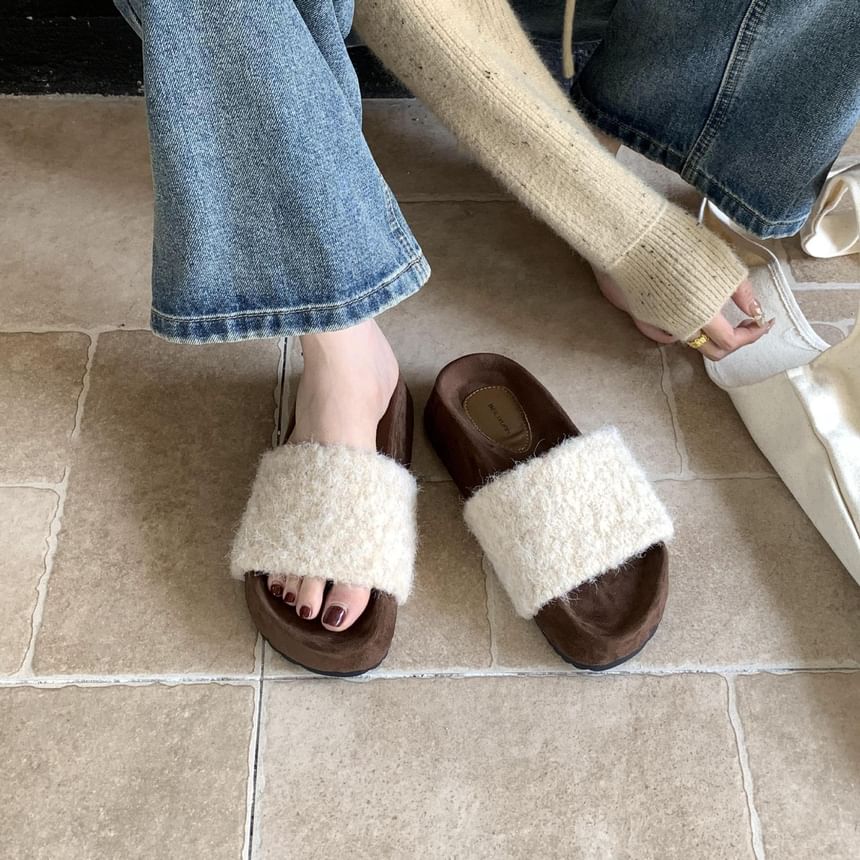 Platform Plain Fleece Slide Sandals SpreePicky