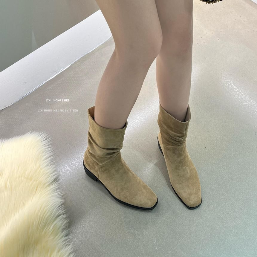 Chunky Heel Plain Ruched Short Boots SpreePicky