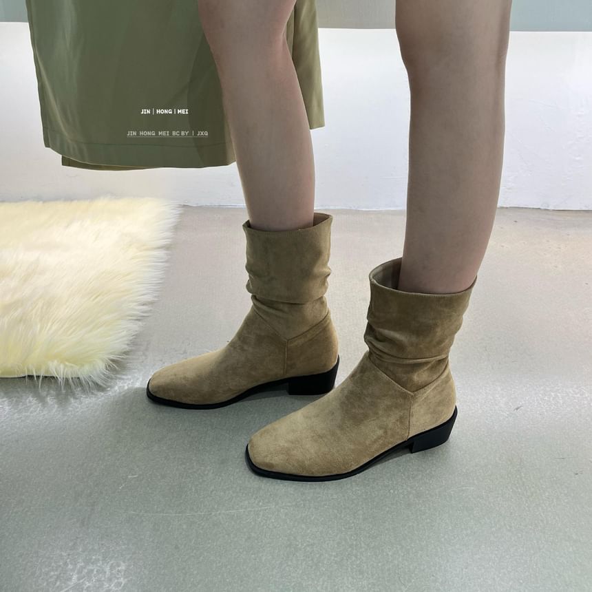 Chunky Heel Plain Ruched Short Boots SpreePicky