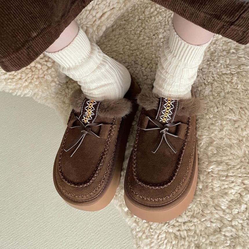 Platform Bow Accent Fleece-Lined Moccasin Mules SpreePicky