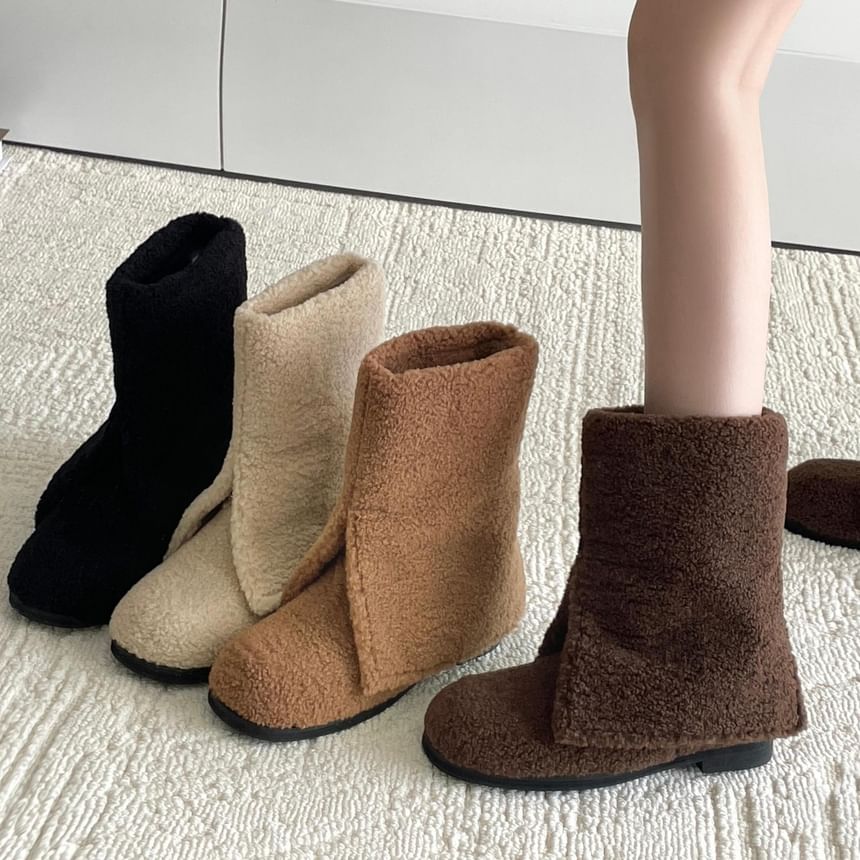 Low Heel Plain Fleece Short Boots SpreePicky