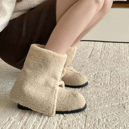 Low Heel Plain Fleece Short Boots SpreePicky