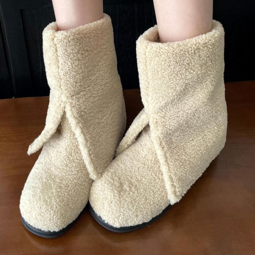 Low Heel Plain Fleece Short Boots SpreePicky