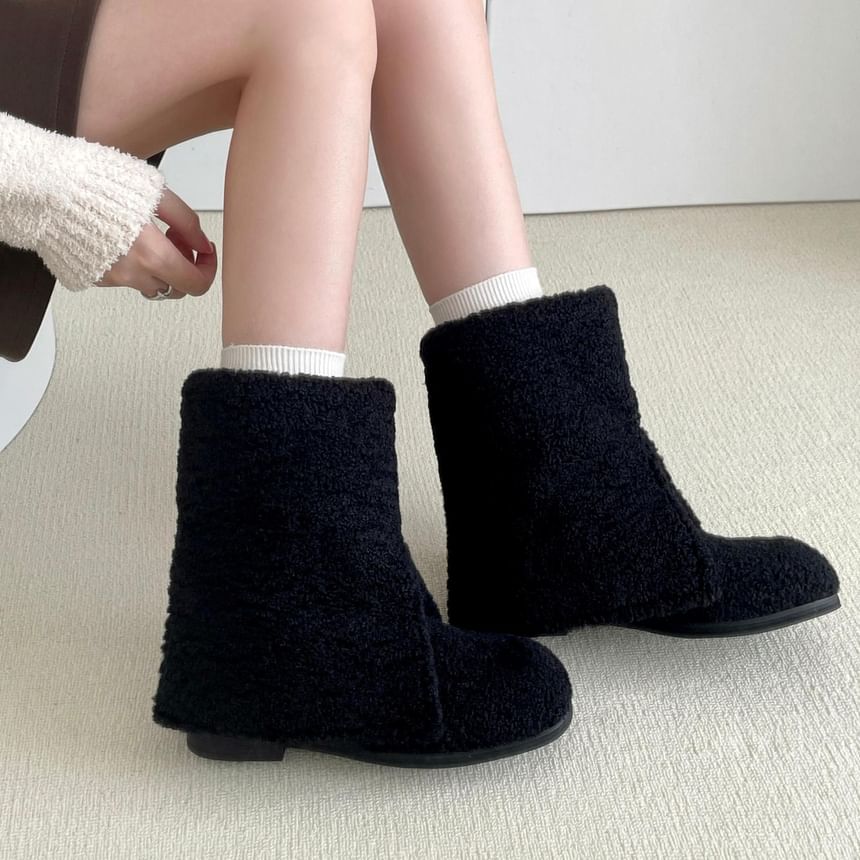 Low Heel Plain Fleece Short Boots SpreePicky