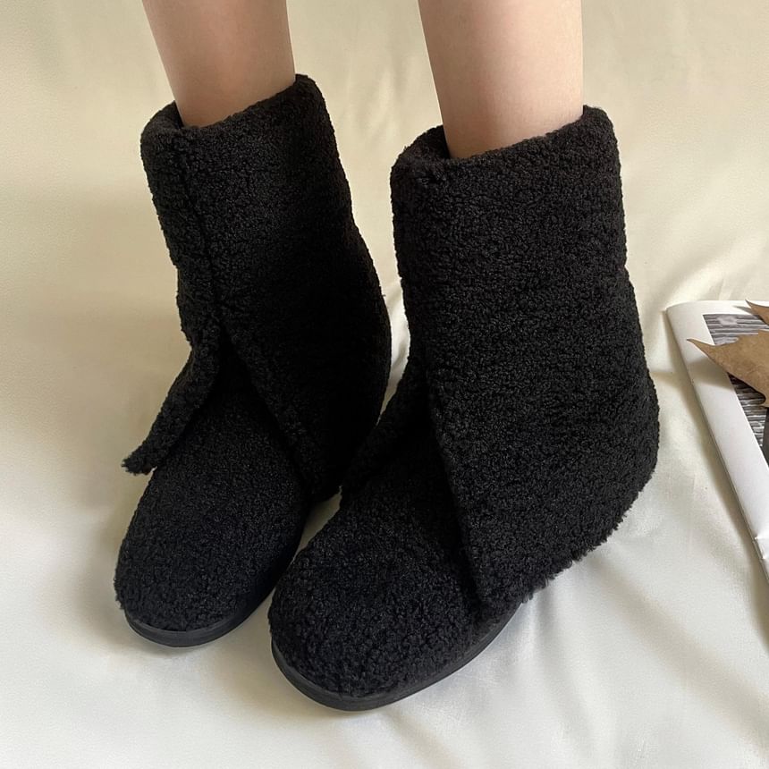 Low Heel Plain Fleece Short Boots SpreePicky