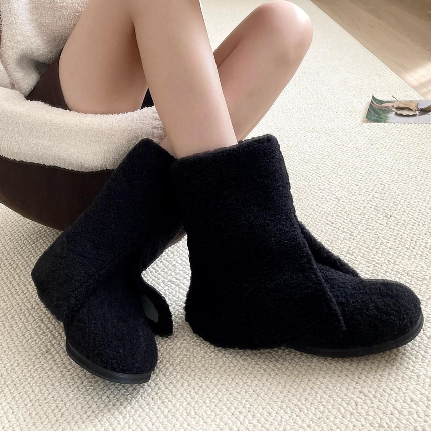 Low Heel Plain Fleece Short Boots SpreePicky