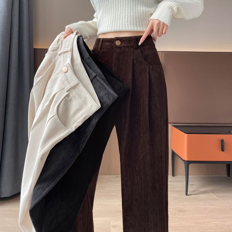 High Rise Plain Corduroy Wide Leg Dress Pants SpreePicky