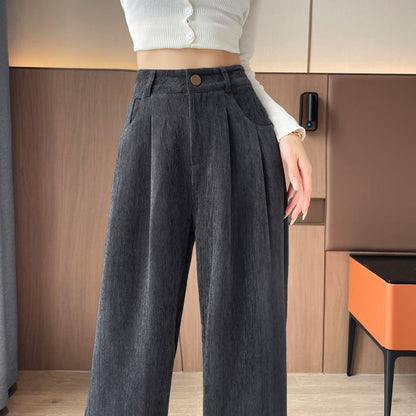 High Rise Plain Corduroy Wide Leg Dress Pants SpreePicky