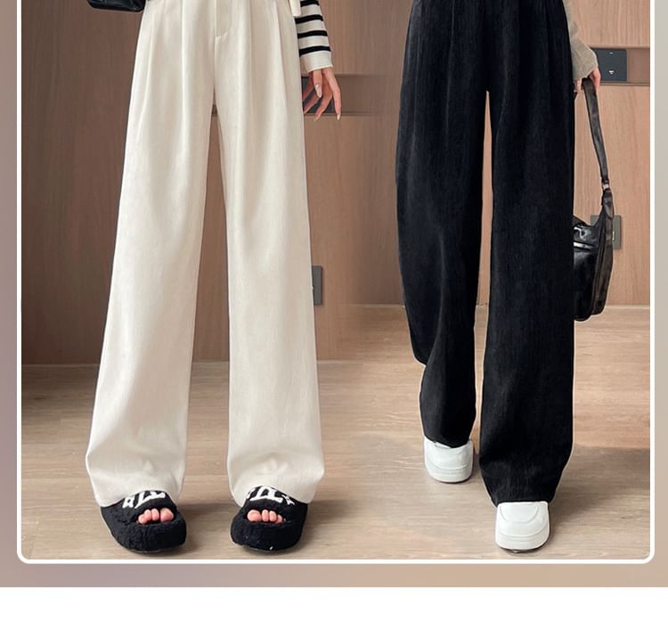 High Rise Plain Corduroy Wide Leg Dress Pants SpreePicky