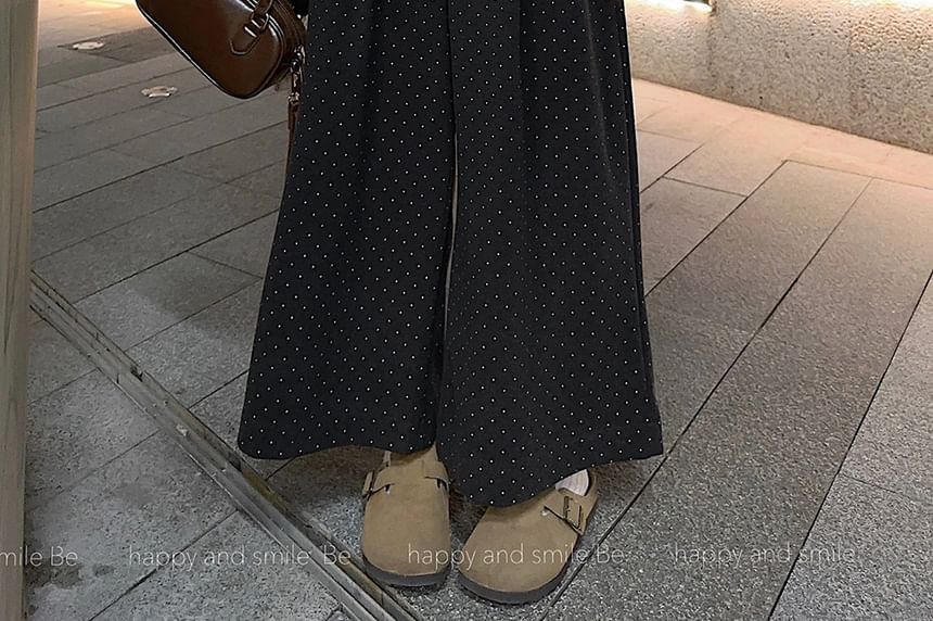 Plain Single-Breasted Jacket / Long-Sleeve Lace Trim Tee / High Rise Maxi A-Line Skirt / Dotted Wide Leg Pants SpreePicky