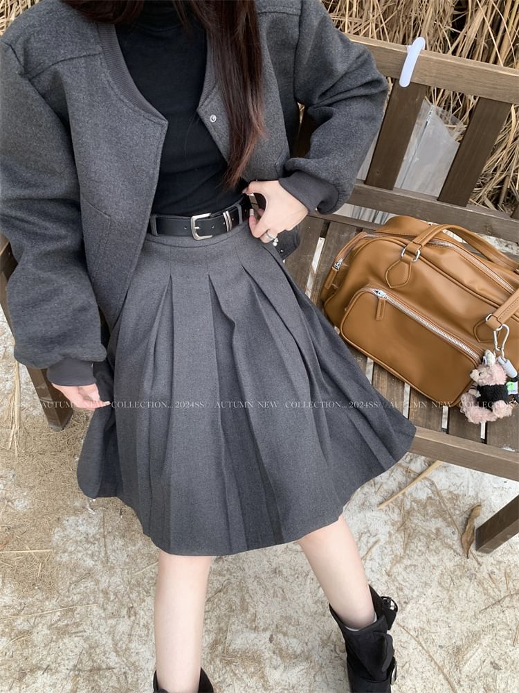 High Waist Plain Pleated A-Line Skirt SpreePicky