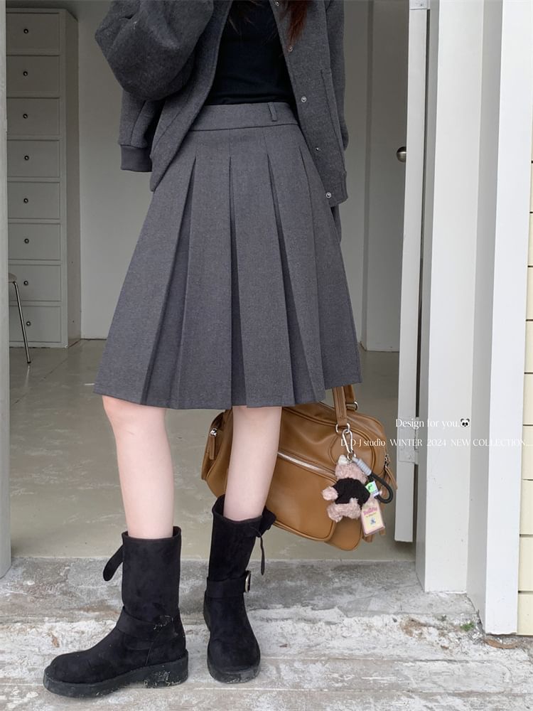 High Waist Plain Pleated A-Line Skirt SpreePicky