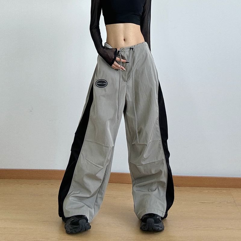 Low Waist Color-Block Loose-Fit Wide-Leg Sweatpants SpreePicky