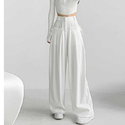 High Waist Plain Loose-Fit Wide-Leg Dress Pants SpreePicky