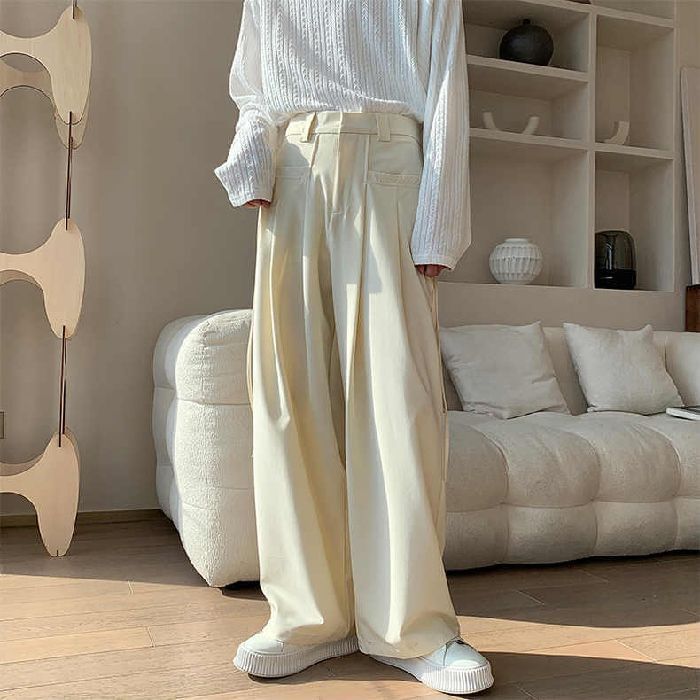 High Waist Plain Loose-Fit Wide-Leg Dress Pants SpreePicky