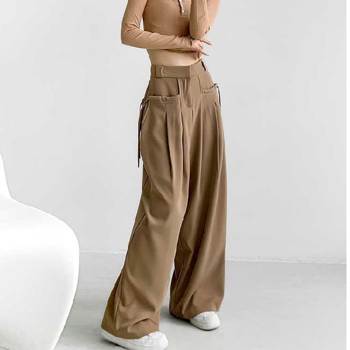 High Waist Plain Loose-Fit Wide-Leg Dress Pants SpreePicky