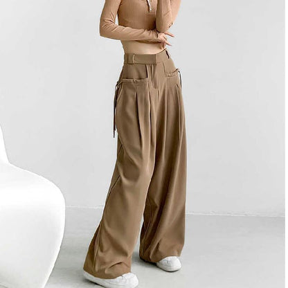 High Waist Plain Loose-Fit Wide-Leg Dress Pants SpreePicky