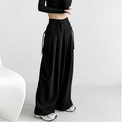 High Waist Plain Loose-Fit Wide-Leg Dress Pants SpreePicky