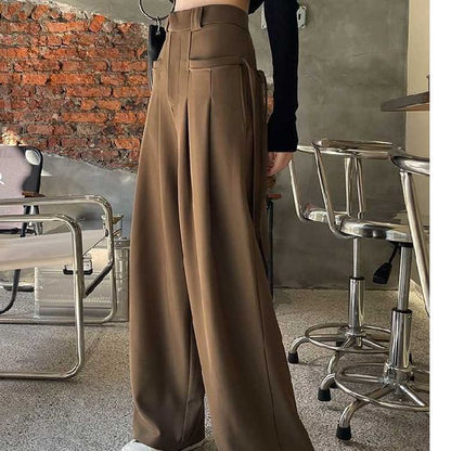 High Waist Plain Loose-Fit Wide-Leg Dress Pants SpreePicky