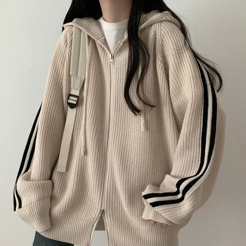 Striped Hooded Oversized Zip Cardigan SpreePicky