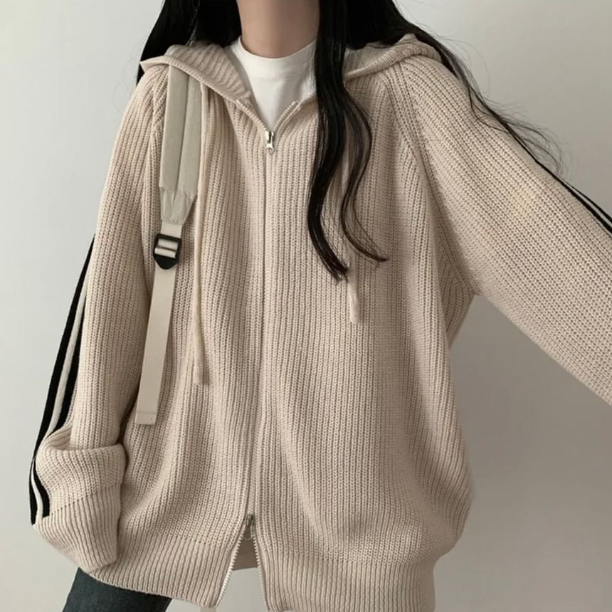 Striped Hooded Oversized Zip Cardigan SpreePicky