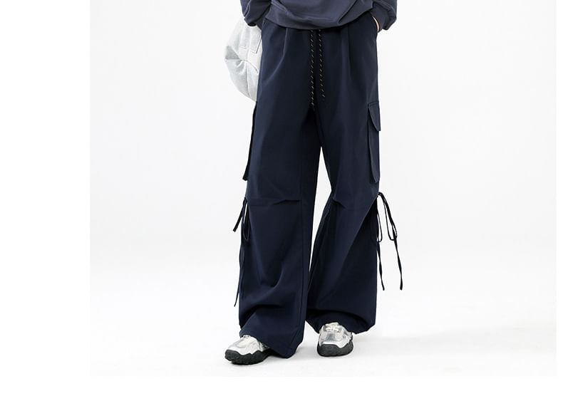 High Rise Plain Pocket Loose-Fit Wide-Leg Cargo Pants SpreePicky