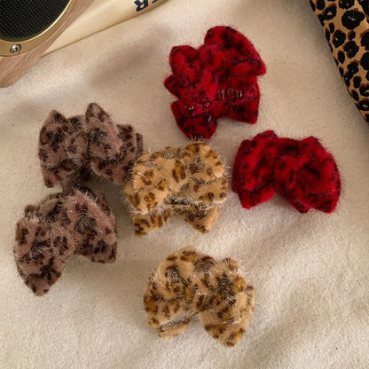 Leopard Print Velvet Hair Claw Clips SpreePicky