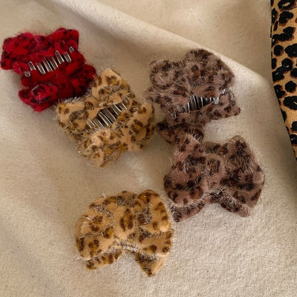 Leopard Print Velvet Hair Claw Clips SpreePicky