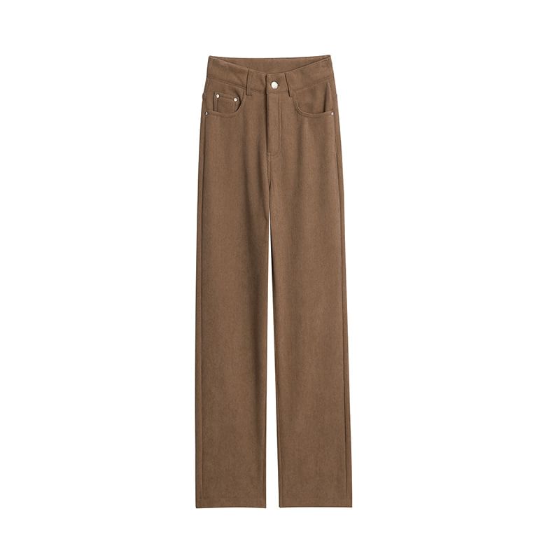 High Rise Plain Pleated Fleece-Lined Corduroy Loose Fit Pants SpreePicky