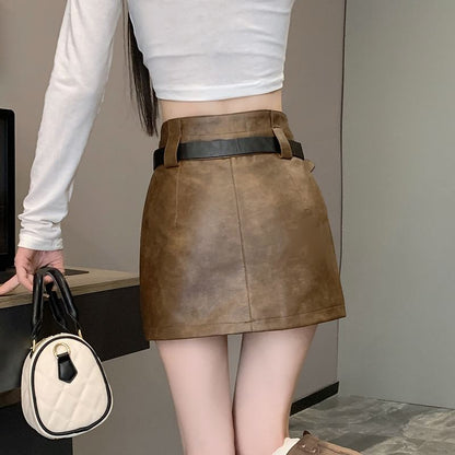 High Waist Faux Leather Mini A-Line Skirt SpreePicky