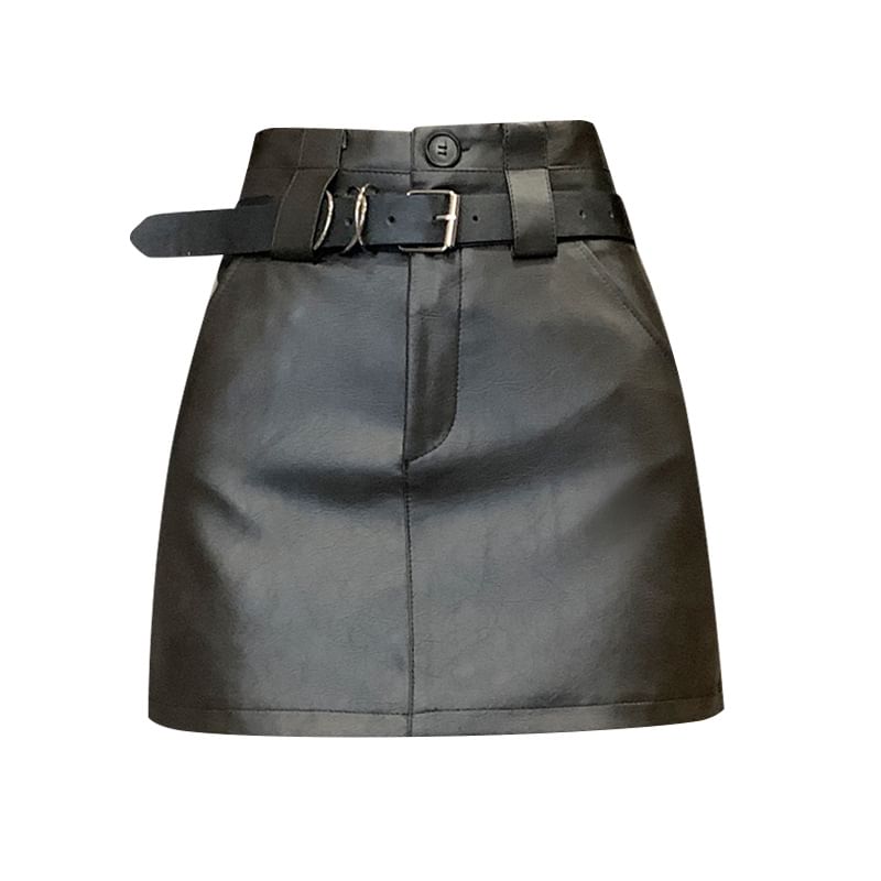 High Waist Faux Leather Mini A-Line Skirt SpreePicky