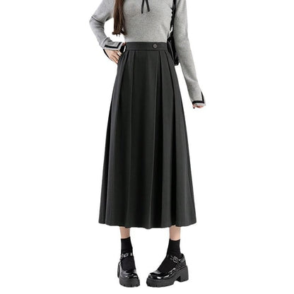 High Rise Plain Pleated Midi A-Line Skirt SpreePicky