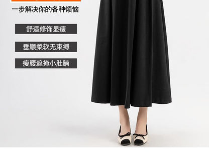 High Rise Plain Pleated Midi A-Line Skirt SpreePicky