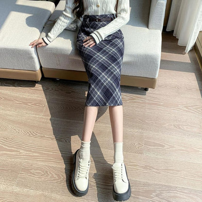 High Waist Plaid Midi A-Line Skirt SpreePicky