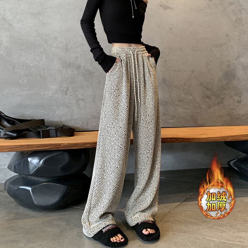 Drawstring Waist Patterned Fleece-Lined Wide Leg Pants SpreePicky