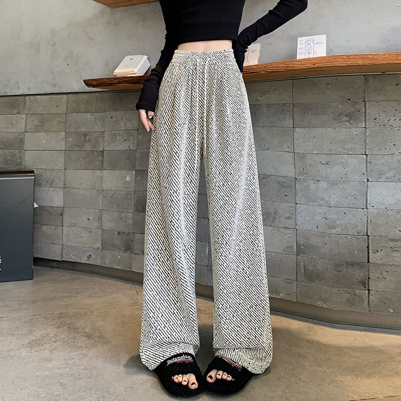 Drawstring Waist Patterned Fleece-Lined Wide Leg Pants SpreePicky