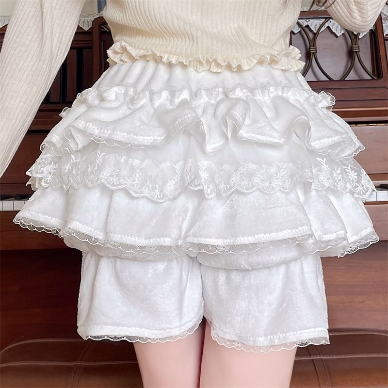 Mid Rise Plain Lace Trim Skorts SpreePicky