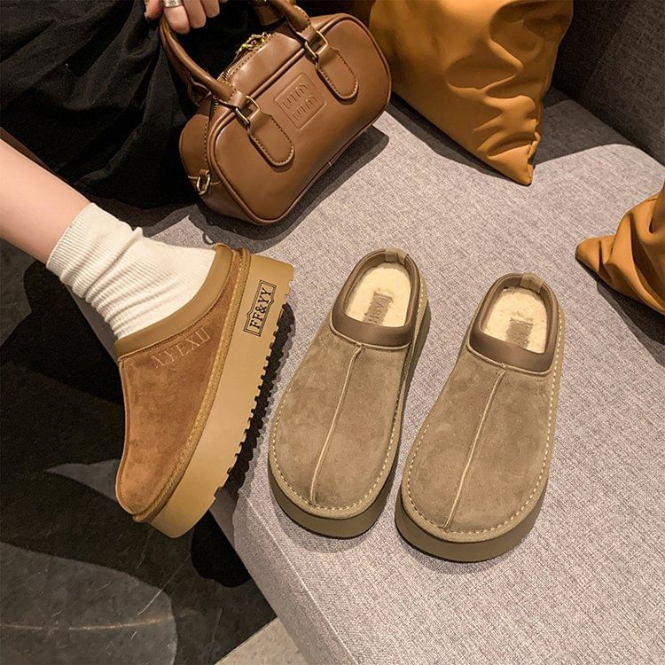 Platform Plain Fleece Lined Mules SpreePicky