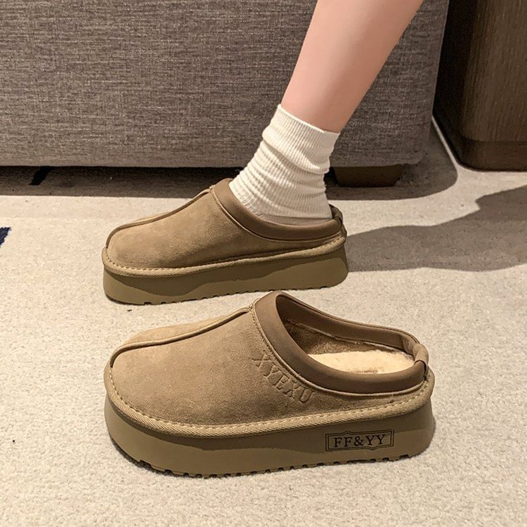 Platform Plain Fleece Lined Mules SpreePicky