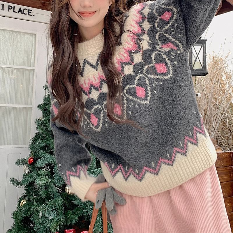 Round Neck Jacquard Sweater mySite